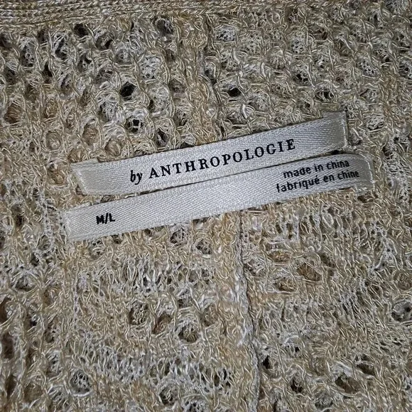 Anthropologie Womens Tan Natural Cropped Lace Cardigan Sweater M/L Medium Large - Picture 4 of 5